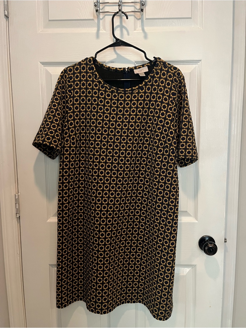 Midi Dark Blue and Yellow Patterned Knit Dress